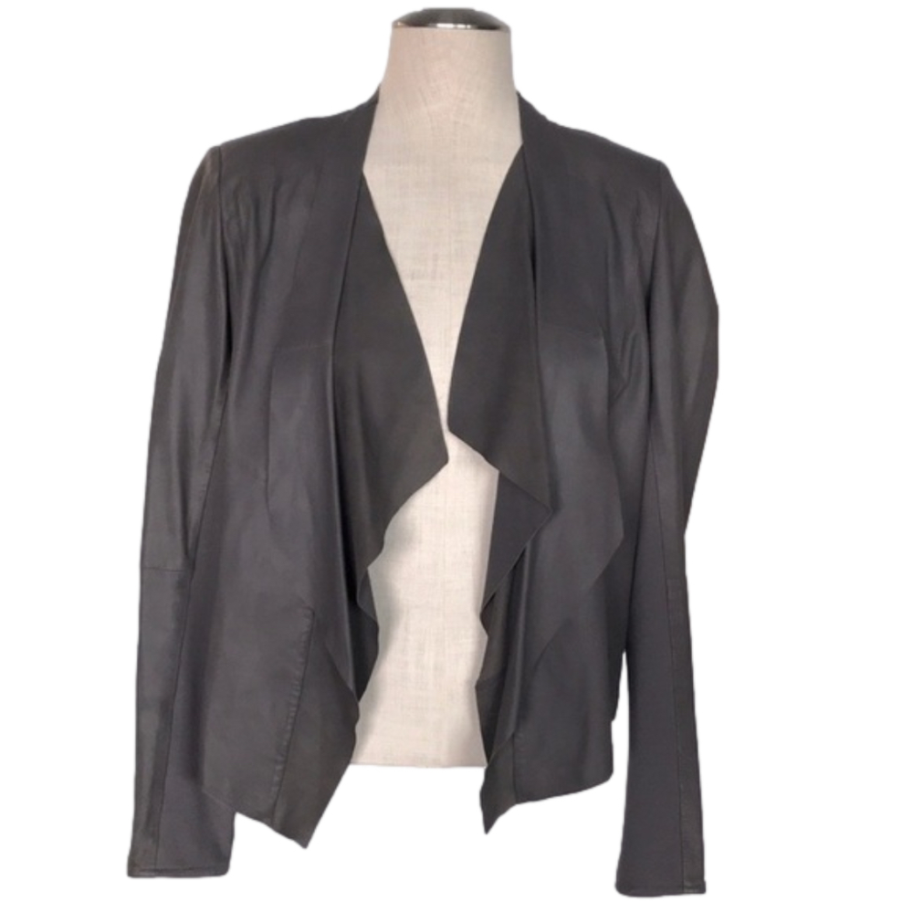 Grey leather coat size 8